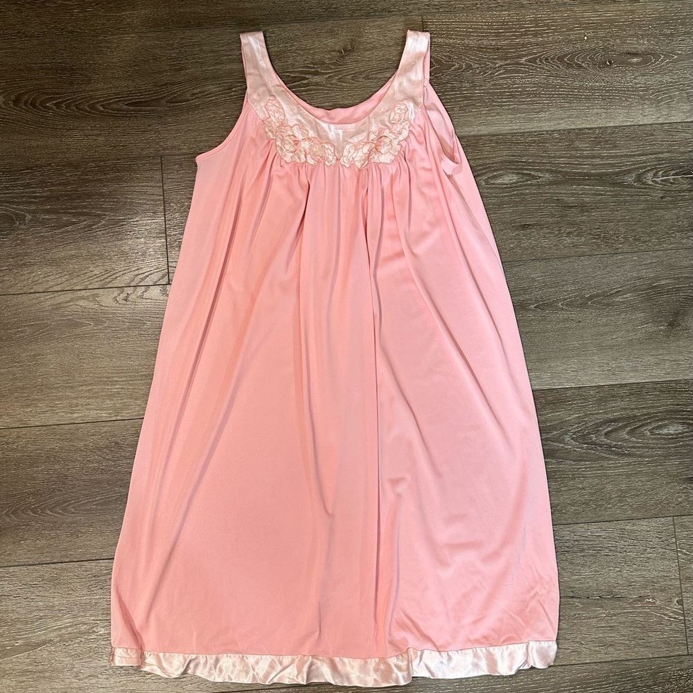 Sears & Roebuck Vintage 60s Nightgown Pink Satin Trim - Picture 2 of 9
